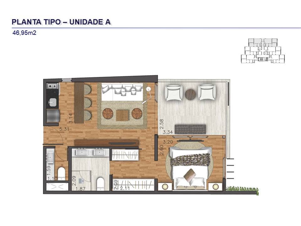PLANTA TIPO – UNIDADE A 46,95M²