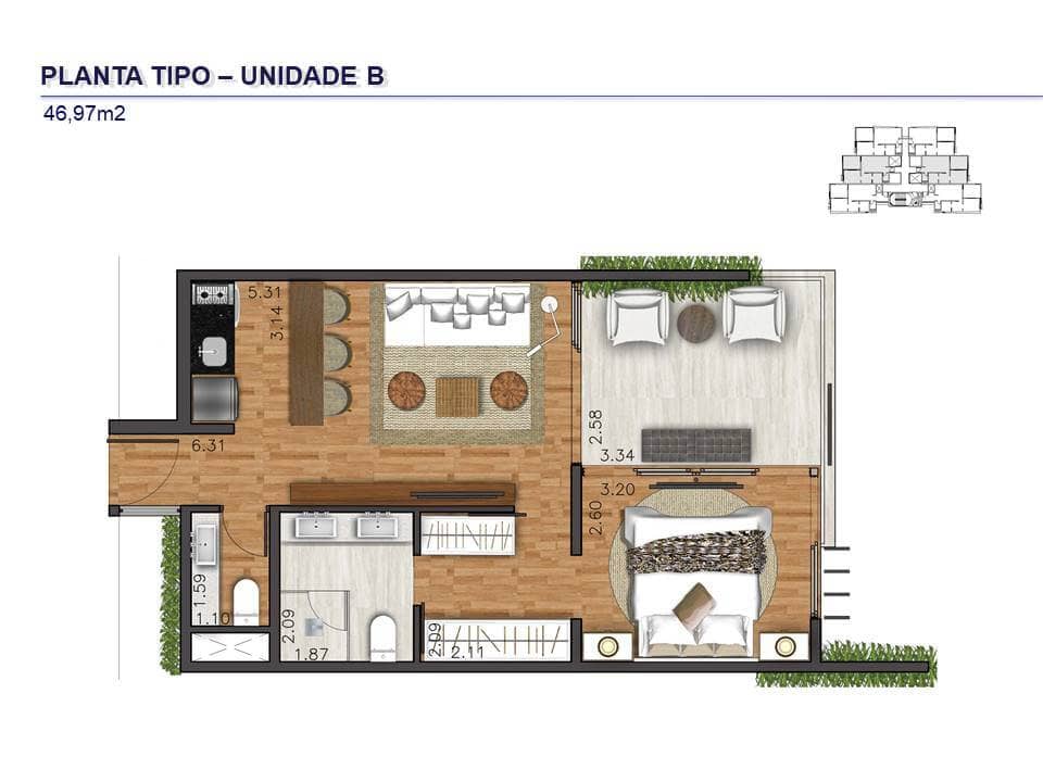 PLANTA TIPO – UNIDADE B - 46,97M² - Copia